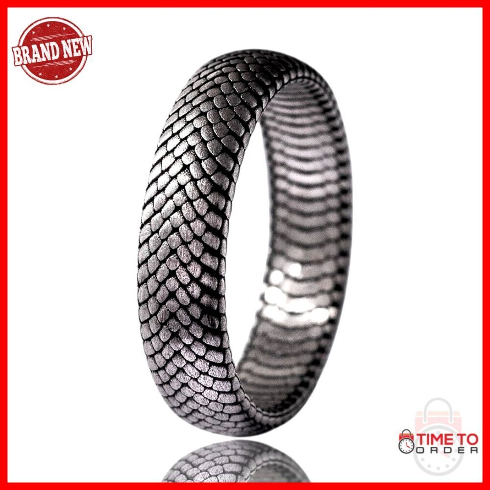 Men's Sterling Silver Snake Skin Wedding Band Ring Size 10 Comfort Fit